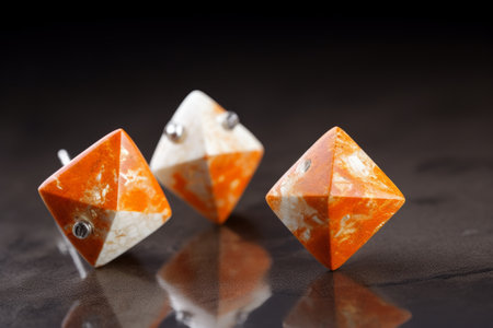 Earrings made of natural stone on a black background with reflectionの素材