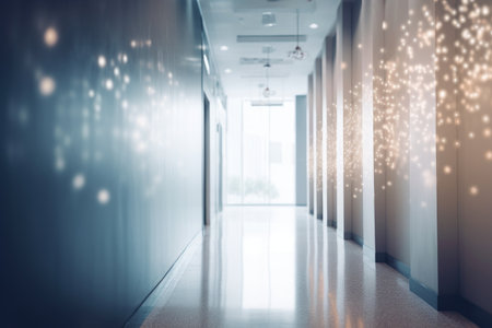 Blurred image of corridor with lights and reflections. 3d renderingの素材