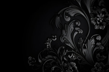 3D render of black background with abstract floral pattern. High resolutionの素材