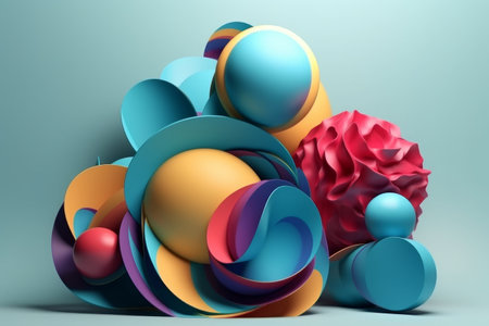 Abstract 3d rendering of composition with geometric shapes in pastel colorsの素材