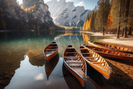 Lake Braies in Dolomites, Italy. Autumn season.の素材