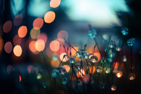 Bokeh background of grass with colorful bokeh lights.の素材