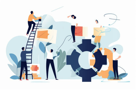 Teamwork concept in flat design. Business people working together. Vector illustrationの素材