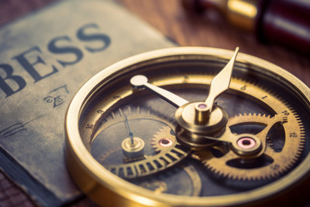 Compass and book. Vintage style toned picture with selective focusの素材