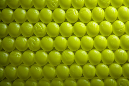 Close up of green plastic balls, abstract background and texture for design.の素材