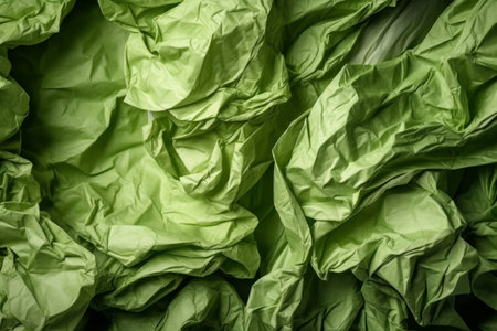 Green crumpled paper as background, closeup. Toned.の素材