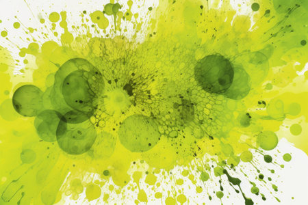 abstract watercolor background with green and yellow splashes on whiteの素材