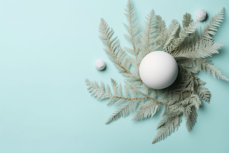 White christmas ball on green background. Minimal winter concept.の素材