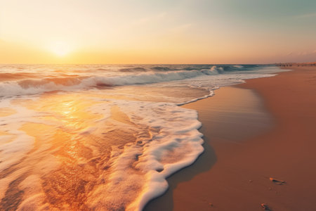 Beautiful sunset on the beach with soft wave, vintage filter.の素材
