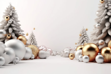 3d render of Christmas background with white and gold baublesの素材