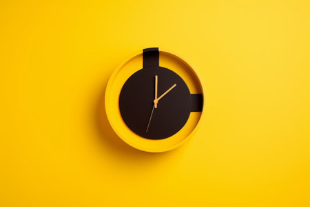 Clock face on yellow background. Minimal style. Top view.の素材