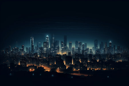 Cityscape at night with lights and light effects. 3D renderingの素材