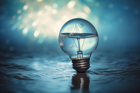 Glass lightbulb in water with bokeh background and copy spaceの素材