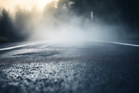 Foggy asphalt road in the morning. Selective focus.の素材