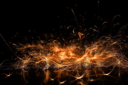 sparking fire with sparks on a black background close-upの素材