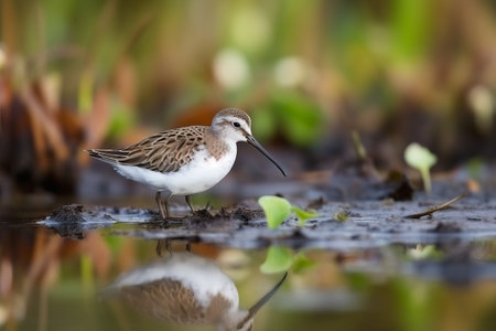 Eurasian sandpiper (Calidris hypoleucos) in its natural habitatの素材