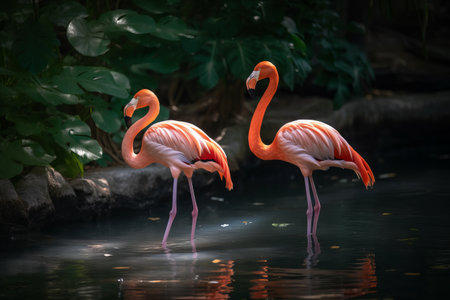 Pink flamingo in the pond. Wildlife scene from tropics.の素材