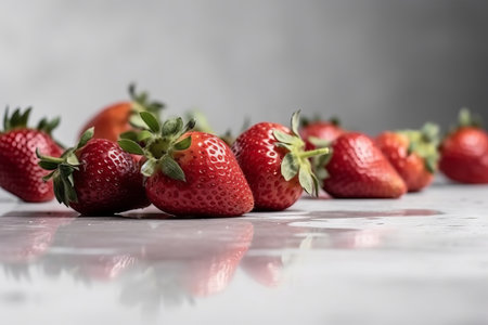 Strawberries on a white background, close-up, selective focusの素材