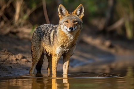 Black-backed jackal (Canis mesomelas) in waterの素材