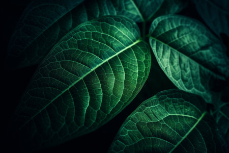 Green leaves background with copy space for text or image. Dark tone.の素材