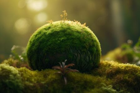 Fantasy green moss globe in the forest. 3D Renderingの素材