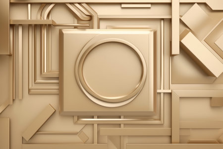 3d rendering of abstract geometric composition, primitive shapes in golden colorの素材