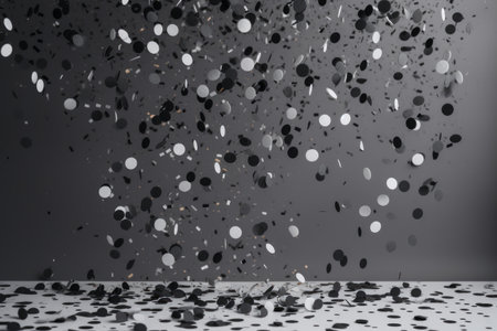 Black and white confetti on gray background. 3d rendering.の素材