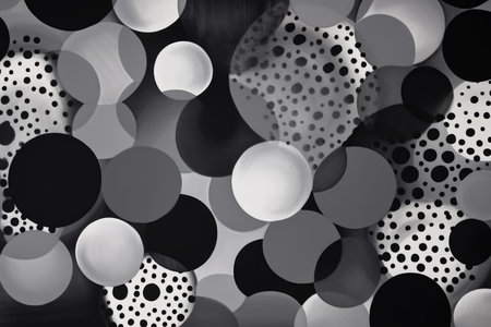 Black and white abstract background with circles and dots. 3d renderingの素材