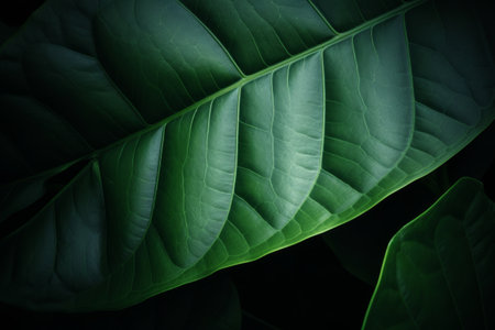Green leaf texture background with light and shadow for design nature concept.の素材