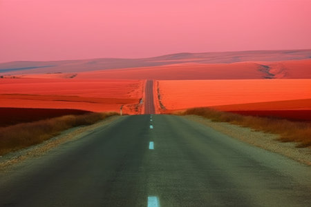 Road in the red dunes of the Caspian steppeの素材