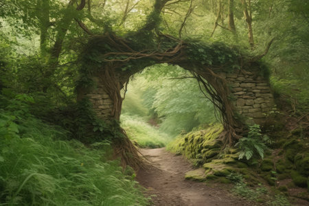 Beautiful landscape in the forest with an arch in the middle.の素材