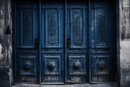 Old wooden door in Prague, Czech Republic. Black and white photo.の素材