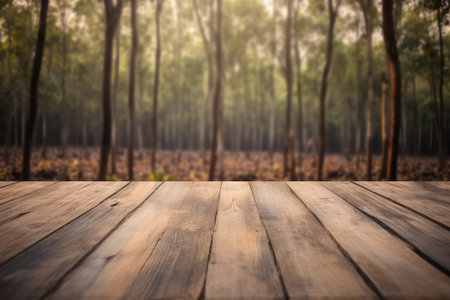 Wooden floor in the forest with morning light. Natural background.の素材