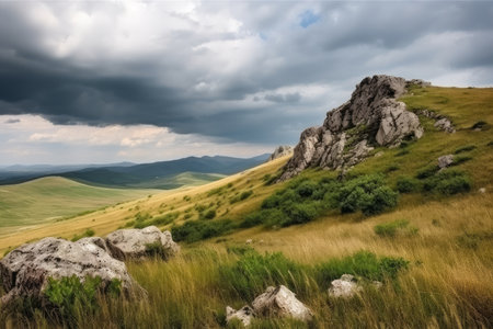 Mountain landscape with cloudy sky. Crimea, Ukraine, Europe.の素材