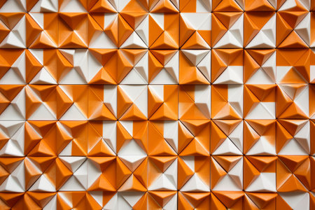 Abstract geometric background made of orange and white triangles. 3d renderの素材