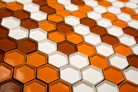 Orange and white hexagon background. 3d rendering, 3d illustration.の素材