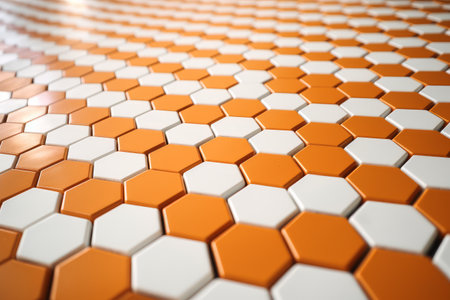 3d rendering of a hexagon background in orange and white colorの素材
