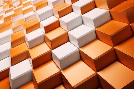 Abstract background made of orange and white cubes. 3d render illustrationの素材