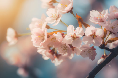 Cherry blossom in spring time with soft focus and vintage toneの素材