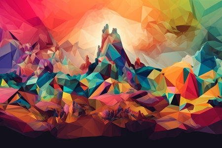 Polygonal mountain background. Vector illustration. Triangular low poly style.の素材