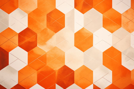 Orange and white hexagon pattern. Abstract background with grunge texture.の素材