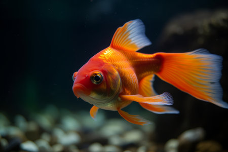 Goldfish swimming in an aquarium, close-up of a goldfishの素材