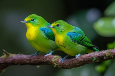 Couple of Green-billed Honeycreeper (Melopsittacus undulatus) in natureの素材