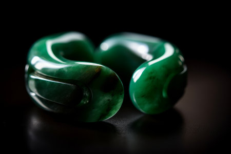 Green malachite beads on a black background. Macro shot.の素材