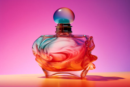 bottle of perfume on a pink background. 3d illustration.の素材