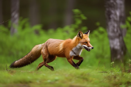 Red fox (Vulpes vulpes) running in the forestの素材
