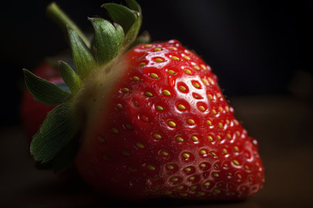 Strawberry on a black background, close-up, macroの素材