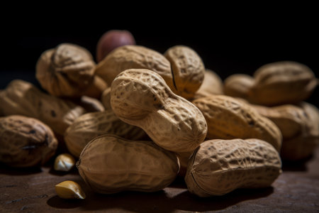 peanuts in shell on a dark background, close-up, macroの素材
