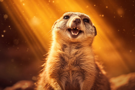 Portrait of a meerkat on a background of a fiery sunsetの素材
