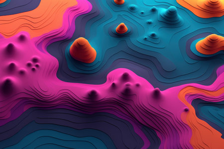 3d rendering of abstract wavy background with colorful paper cut shapesの素材